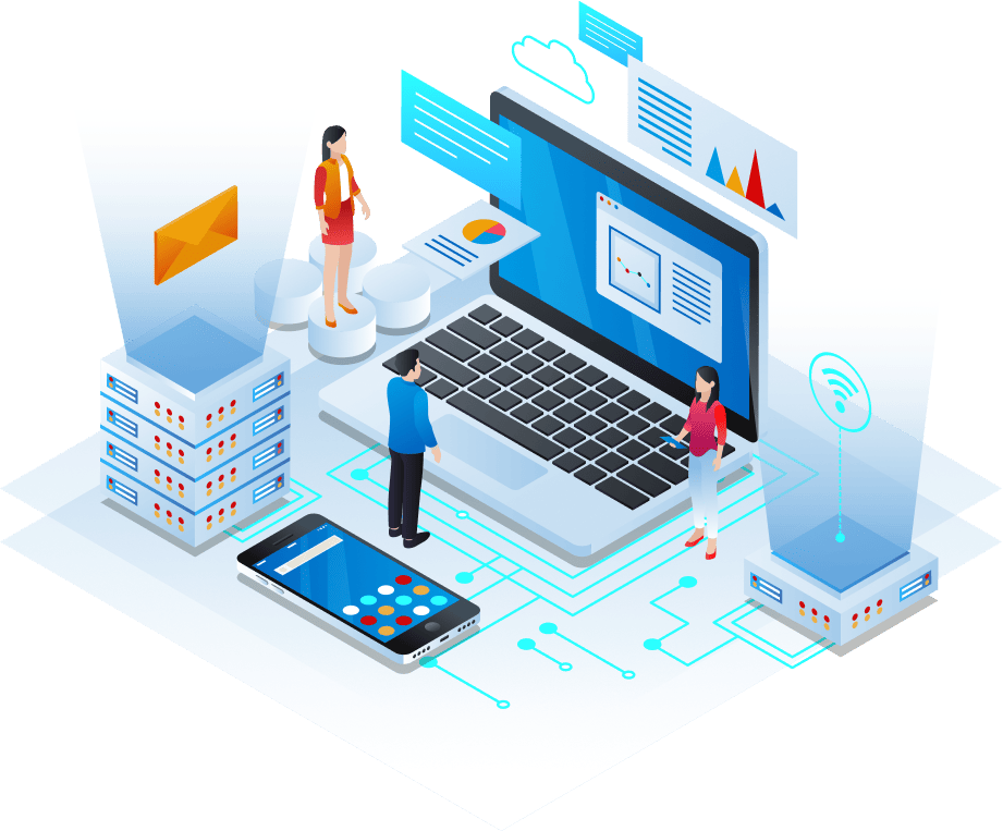 Illustration of people managing website